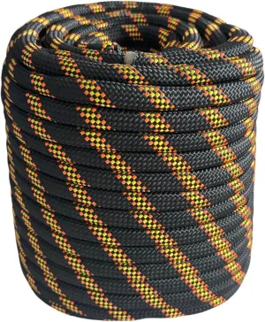 Arborist Rope Braided Polyester Climbing Rope 1/2Inch X 100Ft 48 Strands Black Bull Rope for Various Outdoor Applications,Construction,Tree,Pulling,Swing,Climbing