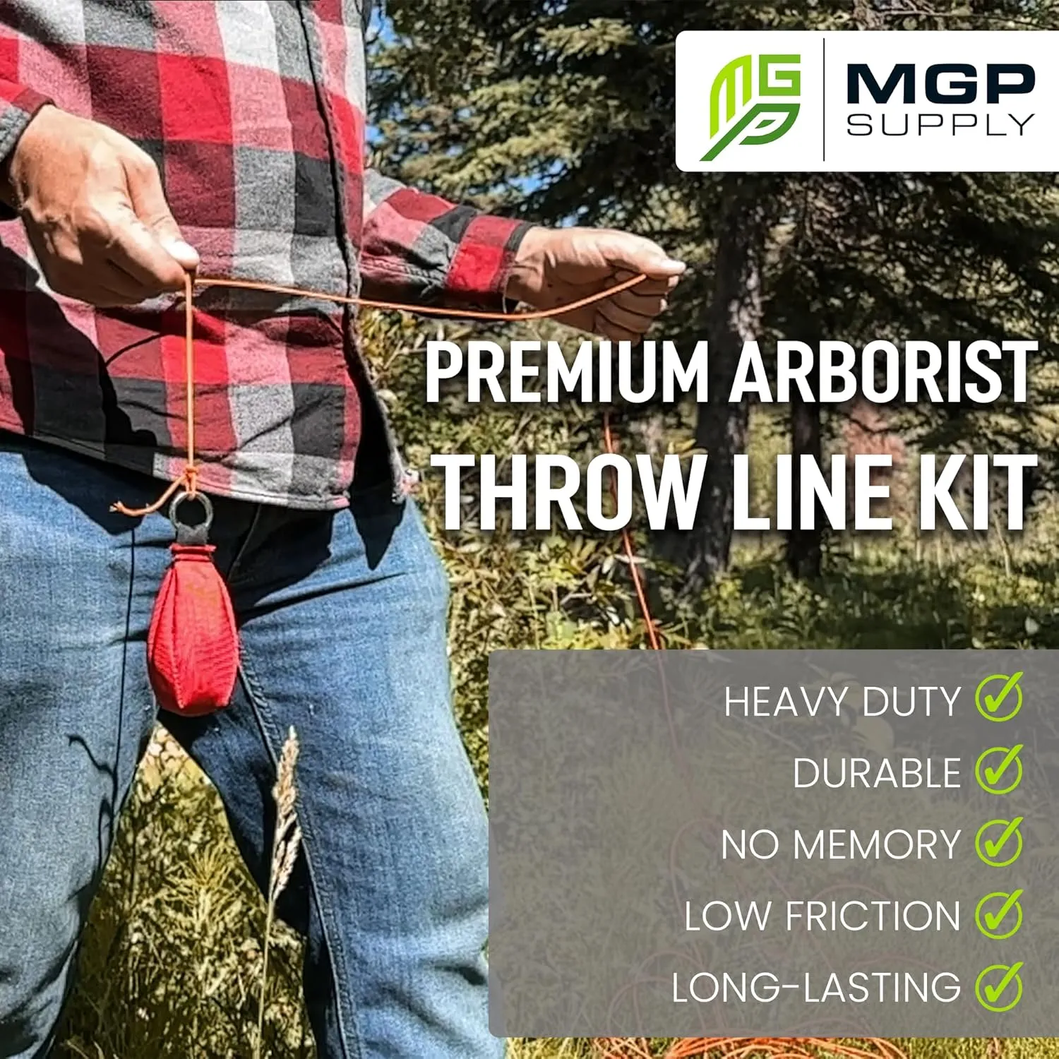 Arborist Throw Line Kit - Ultra Slick 100% Polyester Rope with 15oz Weighted Throw Bag | Forestry Tree Gear for Low and High Limb Throwing | 3/16 Inch Thick Rope