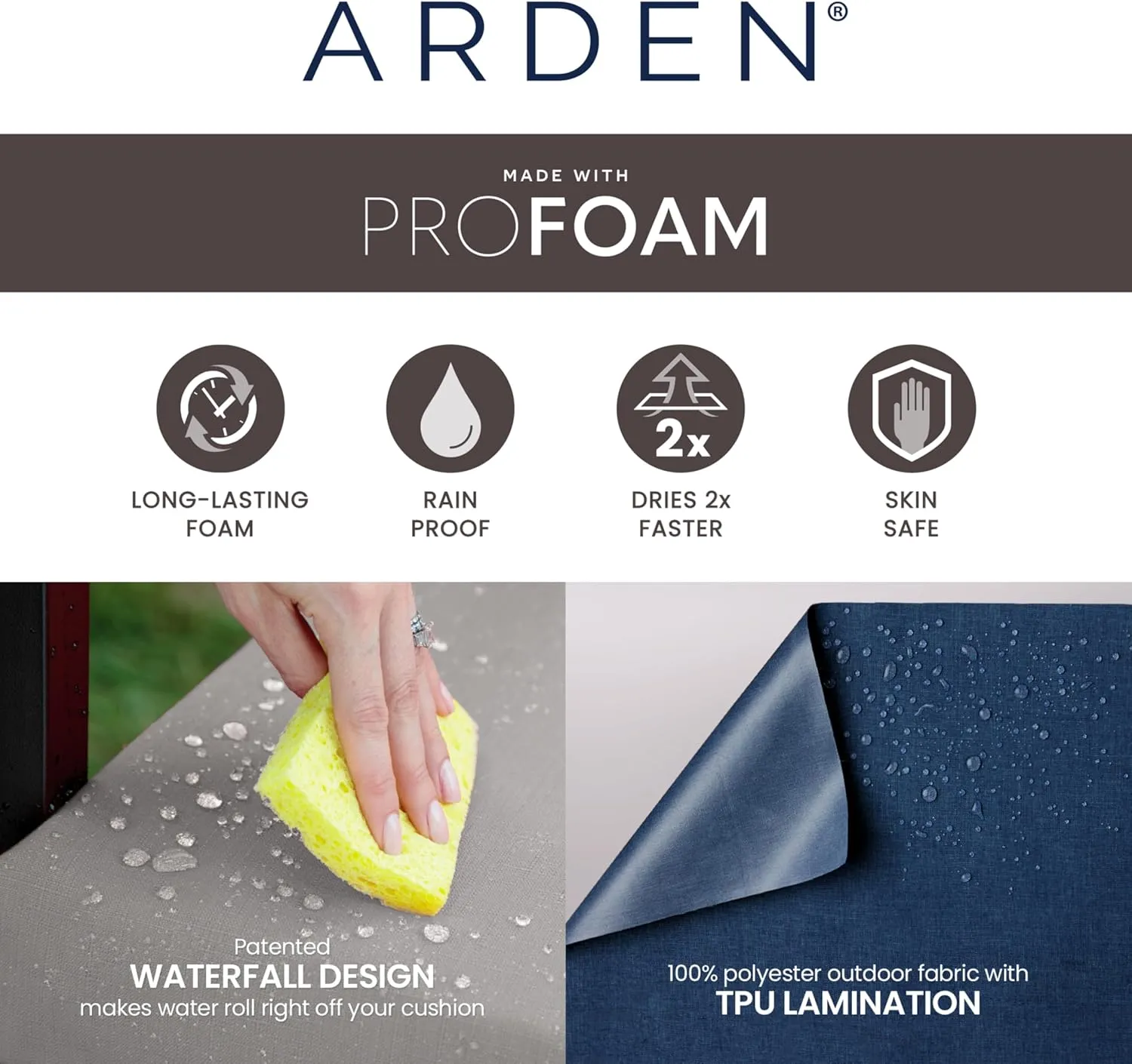 Arden Foam Outdoor Dining Chair Cushion, 20 x 20, Made with ProFoam, Rain-Proof, Fade Resistant, Sapphire Blue Leala