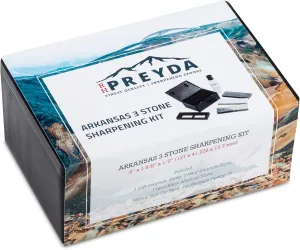 Arkansas 3-Stone Sharpening Kit, Sharpening Stones and Premium Honing Oil for a Wide Variety of Blades, 5 x 1-5/8 x 1/2-Inch Whetstones with Non-Slip Base and PVC Storage Box, by RH Preyda