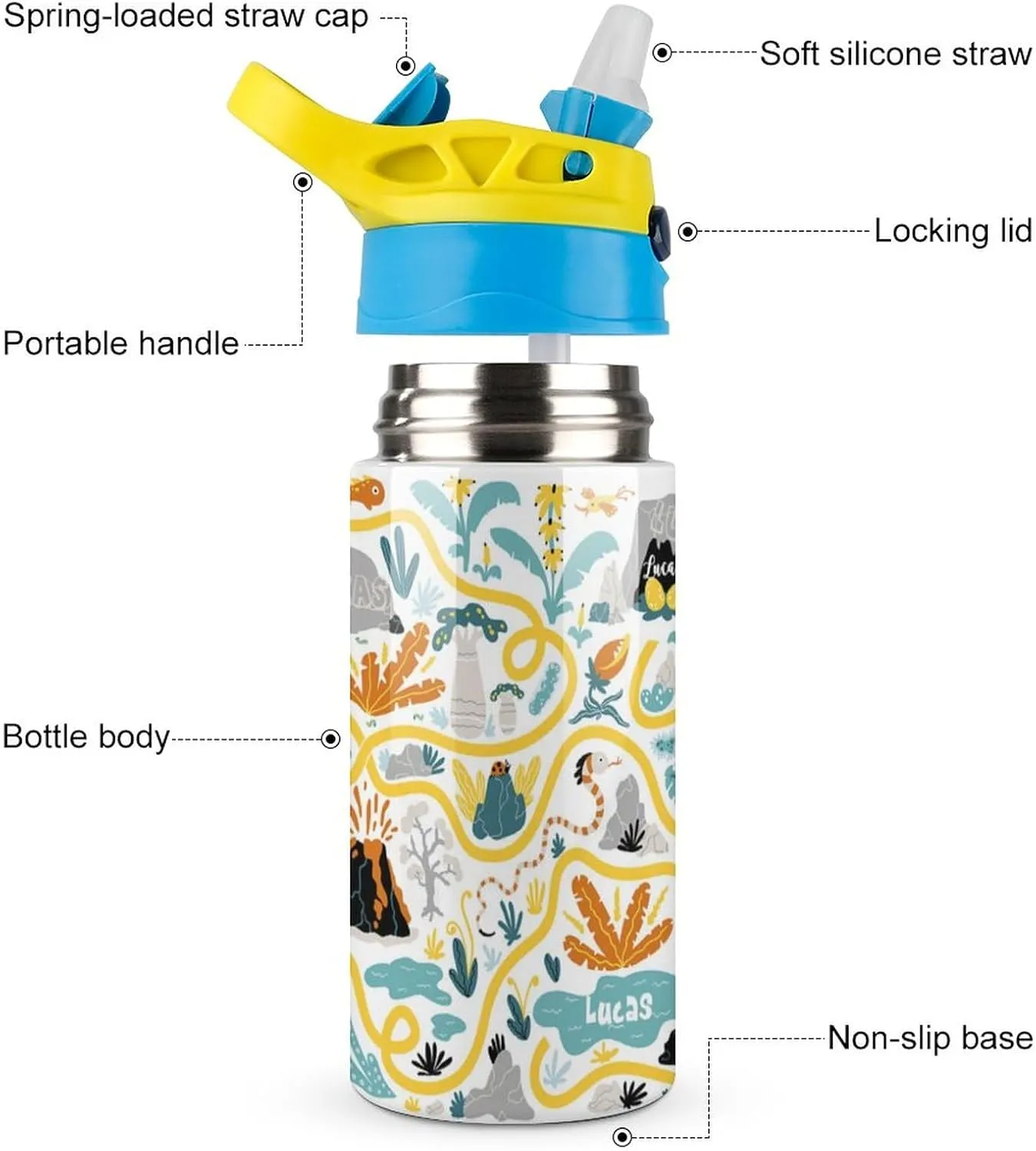 Artsadd Personalized Water Bottle for Kids-Custom Name Water Bottle with Straw-Personalized Gift for Kids Boys-Customized Name Insulated Stainless Steel Tumbler for School Gifts-16.9oz