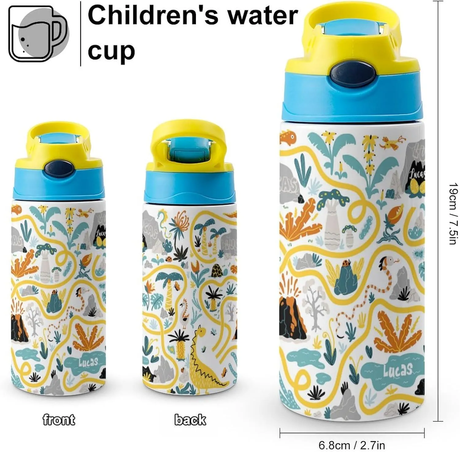 Artsadd Personalized Water Bottle for Kids-Custom Name Water Bottle with Straw-Personalized Gift for Kids Boys-Customized Name Insulated Stainless Steel Tumbler for School Gifts-16.9oz