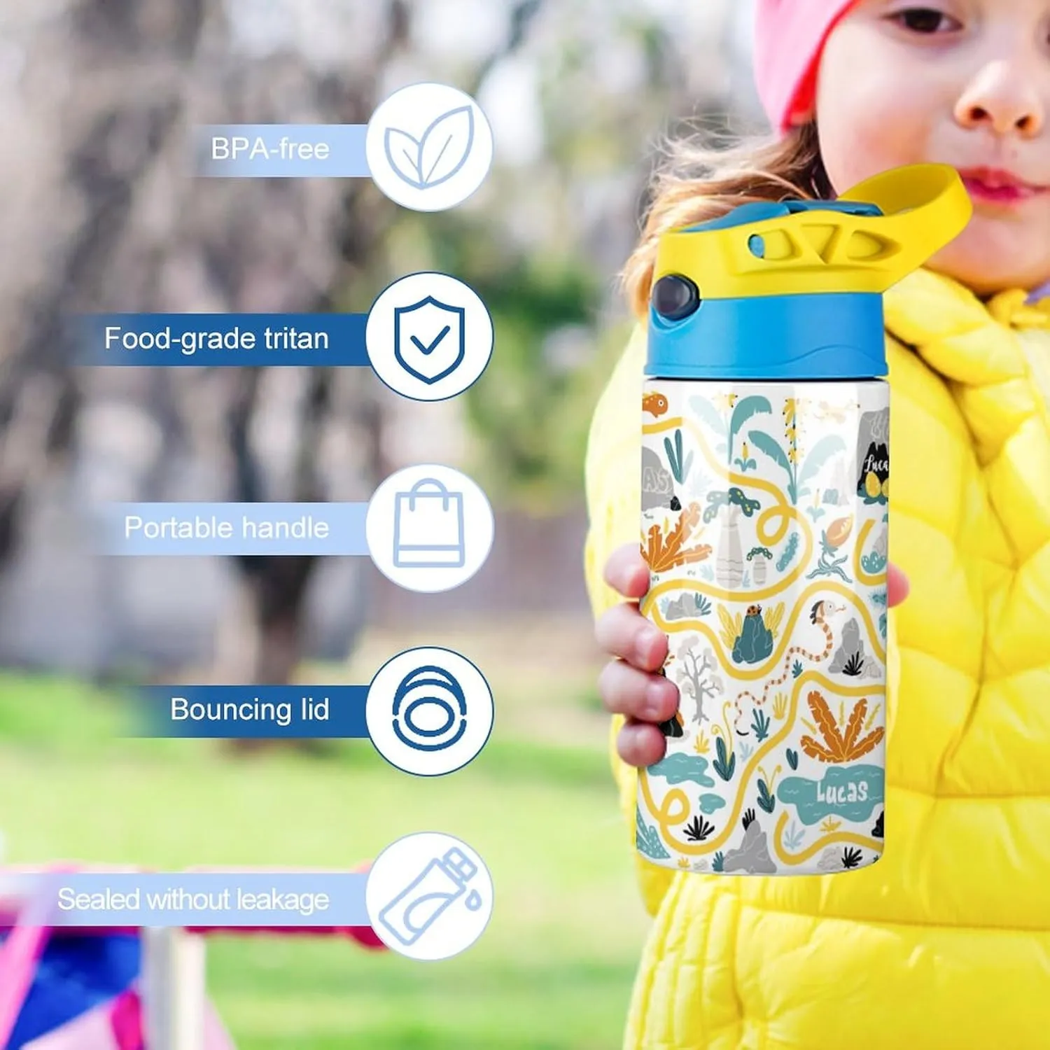 Artsadd Personalized Water Bottle for Kids-Custom Name Water Bottle with Straw-Personalized Gift for Kids Boys-Customized Name Insulated Stainless Steel Tumbler for School Gifts-16.9oz