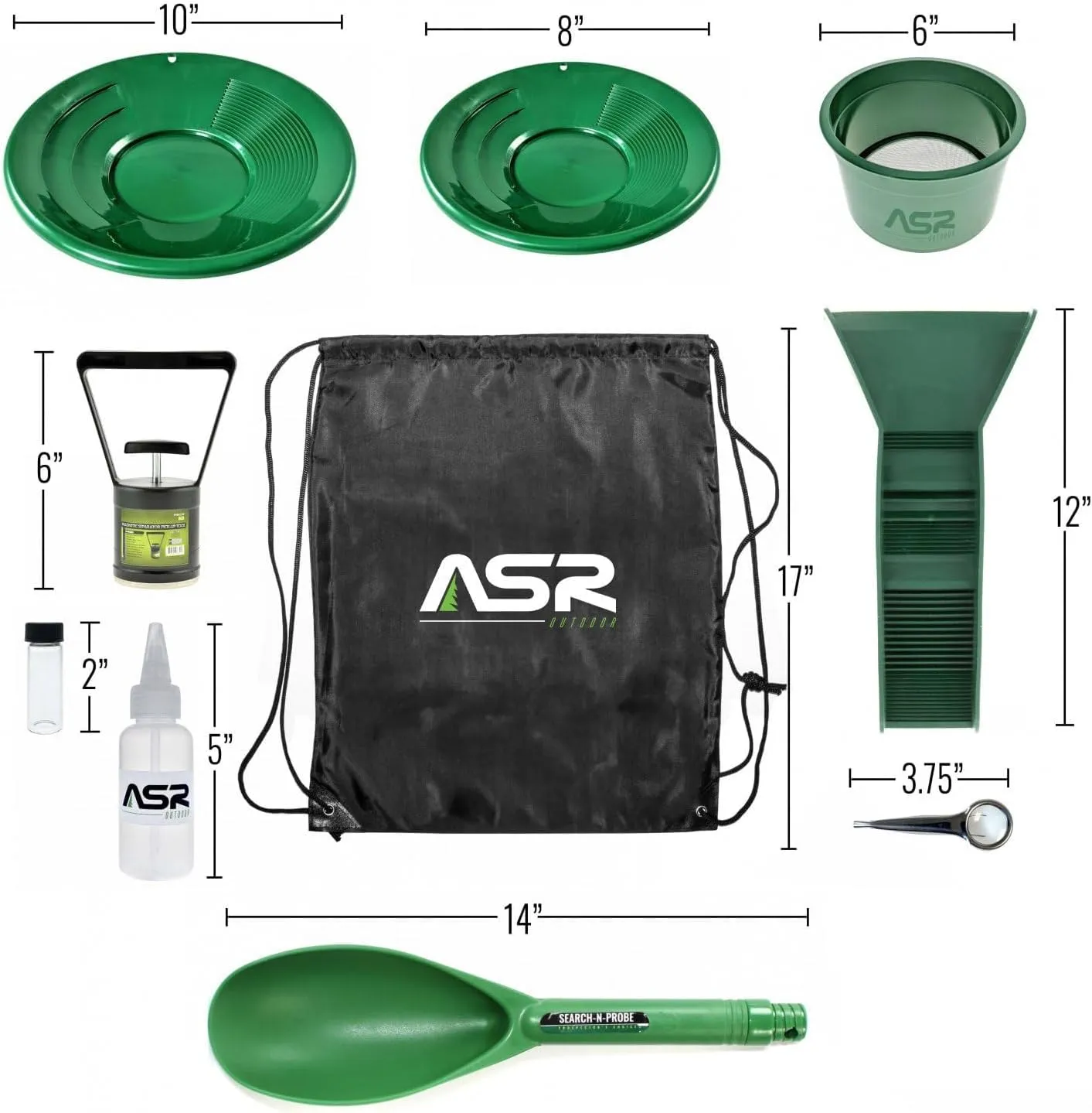 ASR Outdoor Lightweight Backpack Gold Panning Kit with Mini Rubber Sluice Box, 14pc