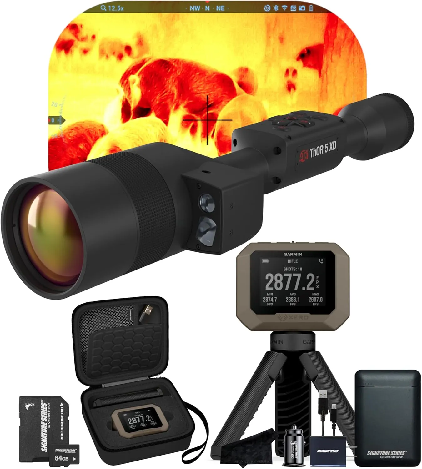 ATN Thor 5 XD LRF 1280 Thermal Scope, 1280x1024 Resolution, 12 Micron Sensor | 3-30x Magnification | Laser Rangefinder, Smooth Zoom | Garmin Xero C1 Pro Chronograph | Exclusive Signature Series Kit