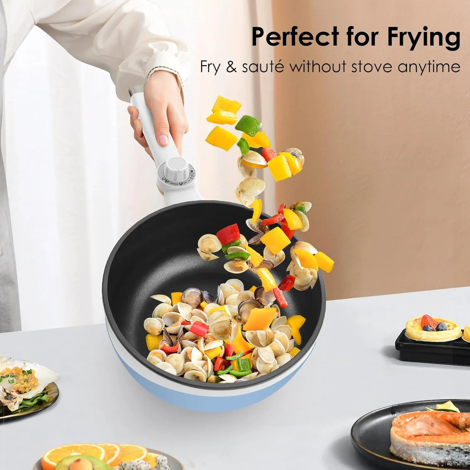Audecook Hot Pot Electric, 1.7L Mini Electric Skillet Portable Nonstick Sauté Pan with Power Adjustment, Rapid Noodles Cooker Travel Multicooker for Steak/Soup/Egg/Oatmeal/Noodles