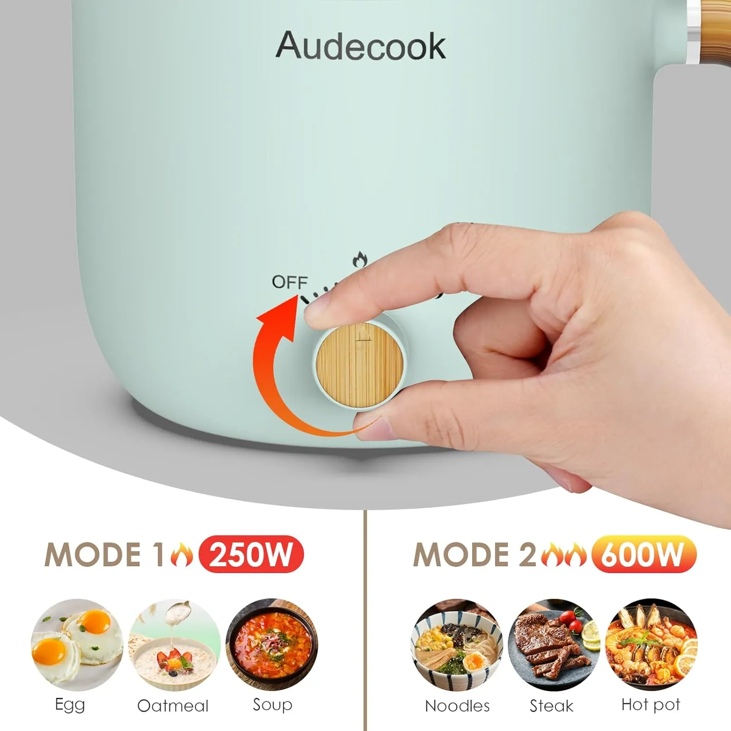 Audecook Hot Pot Electric with Steamer, 1.5L Portable Nonstick Mini Multicooker, Travel Electric Skillet with Dual Power Control for Pasta/Soup/Steak/Egg/Oatmeal (Green)