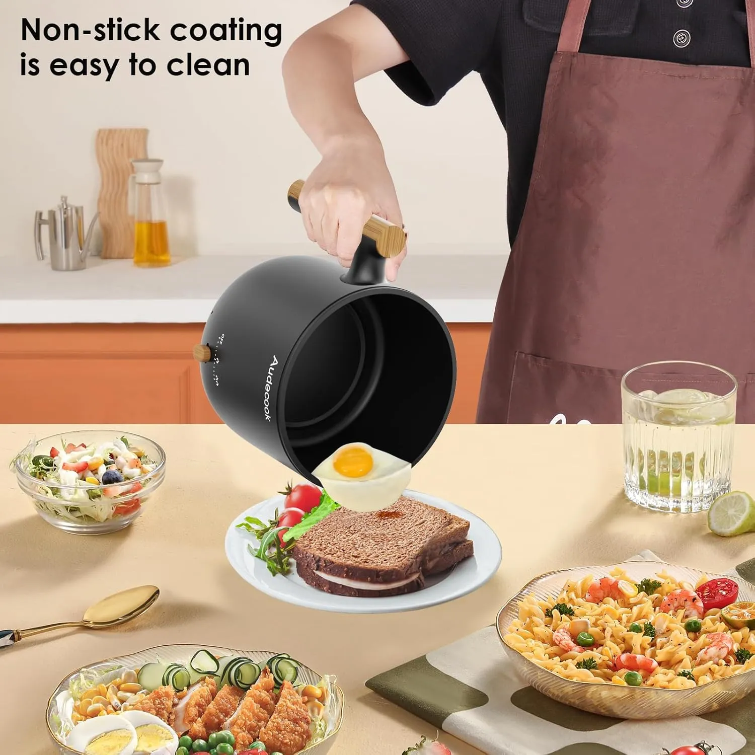 Audecook Hot Pot Electric with Steamer, 1.8L Portable Mini Travel Cooker, Multifunctional Non-Stick Electric Skillet for Stir Fry/Stew/Steam, Perfect for Ramen Noodles/Pasta/Egg/Soup/Oatmeal(Black)