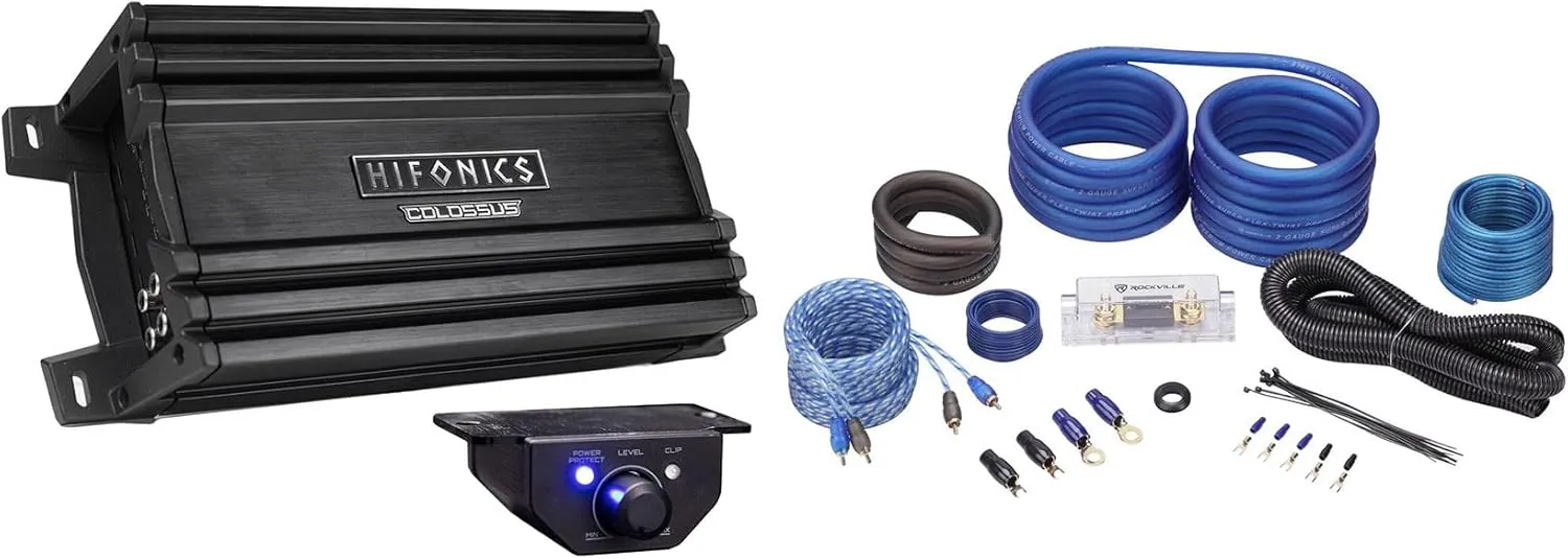 Audiosavings Bundle: Hifonics HCM-1500.1D 1500 Watt Mono Amplifier Mini 1 Ohm Class D Car Stereo Amp Bundle with Rockville RWK21 2 Gauge Amp Installation Kit ANL Fuse Holder (2 Items)