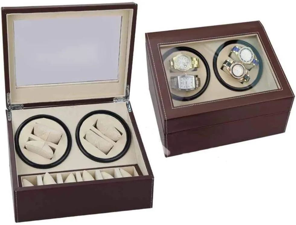 Automatic Watch Winder Box Double-Head Black Pu Electric Motor Box Automatic Winding Watches Boxs Shaker Mechanical Watch Shaker Fashion