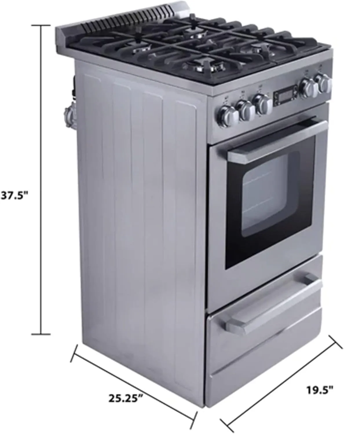 Avanti Gas Range Oven ELITE Series Compact Freestanding Design, 2.1-Cu.Ft. Capacity 4 Sealed Burners with Electronic Ignition, Includes Broiler Storage Drawer and Accessories, 20-Inch, Stainless Steel