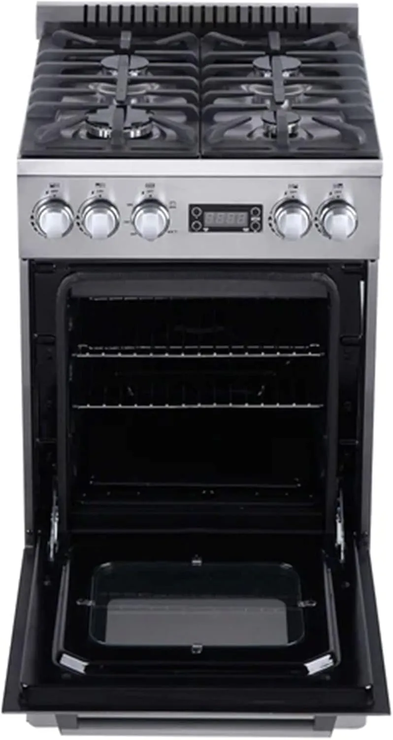 Avanti Gas Range Oven ELITE Series Compact Freestanding Design, 2.1-Cu.Ft. Capacity 4 Sealed Burners with Electronic Ignition, Includes Broiler Storage Drawer and Accessories, 20-Inch, Stainless Steel