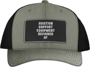 Aviation Support Equipment Repairer AF - Leather Black Patch Engraved Trucker Hat