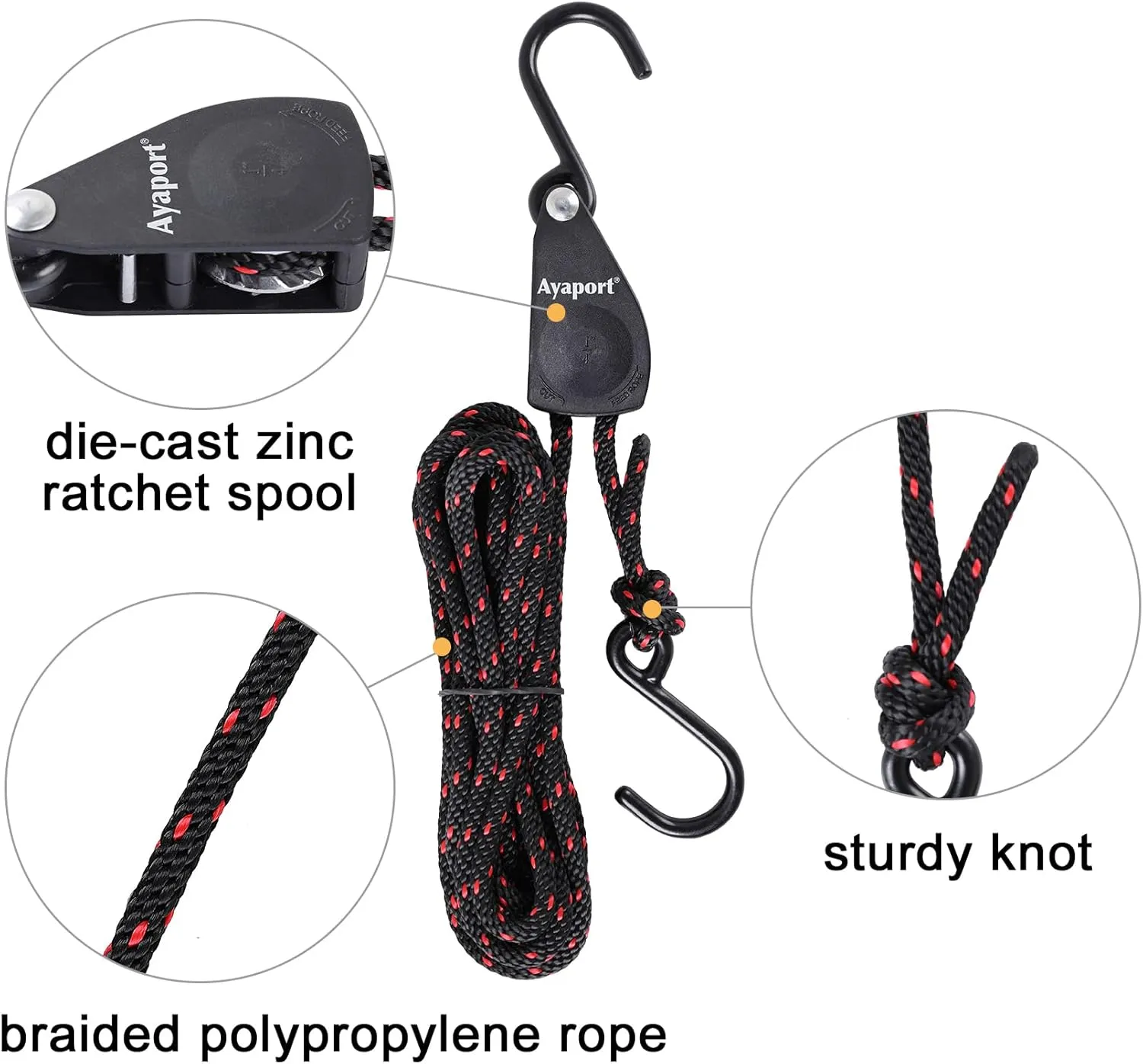 Ayaport Kayak Rope Tie Down Ratchet Straps Bow and Stern Ratcheting Tie Downs Rope Hanger Kayak and Canoe Accessories