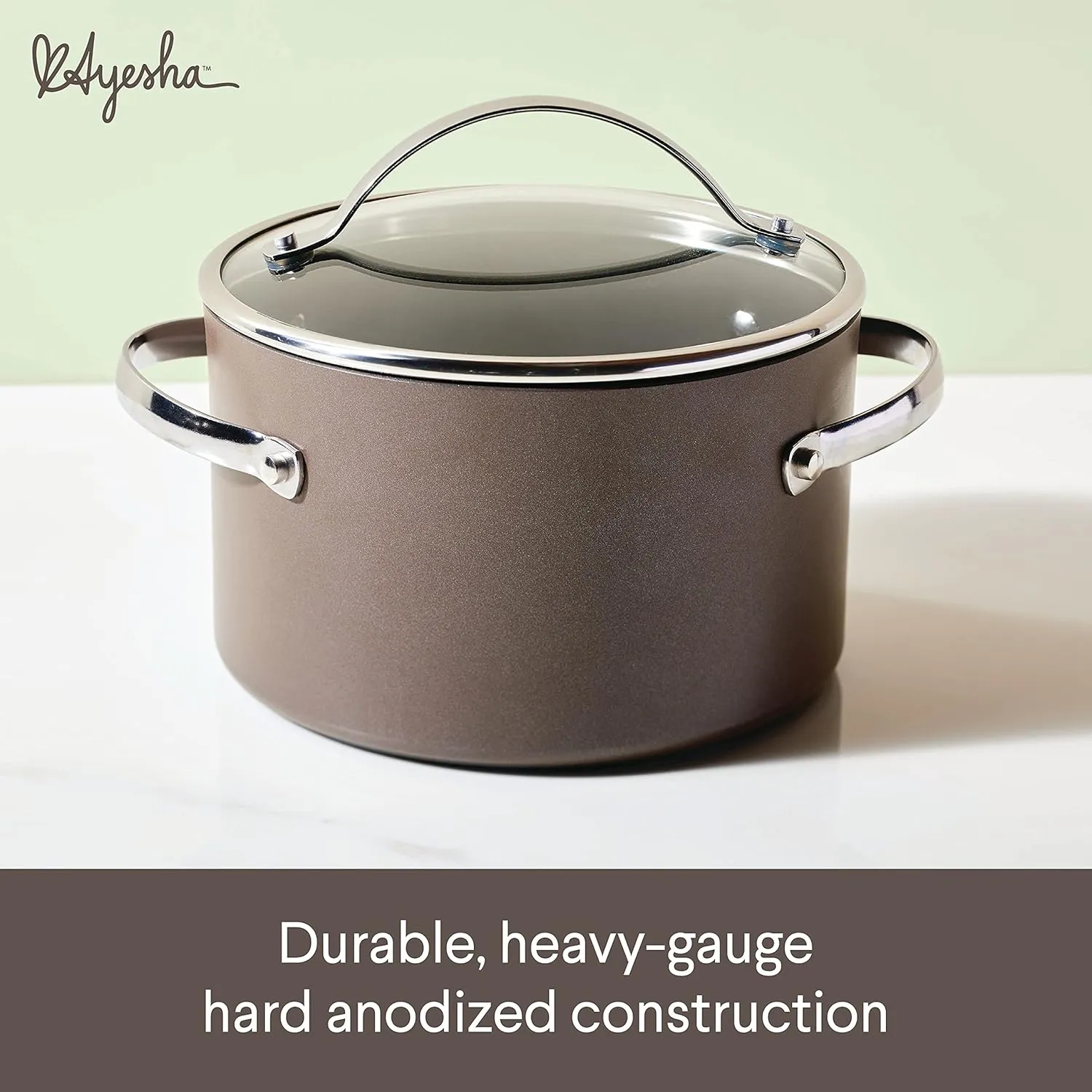 Ayesha Curry Kitchenware Professional Hard Anodized Nonstick Sauce Pot/Saucepot/Saucepan with Lid, 4 Quart, Charcoal