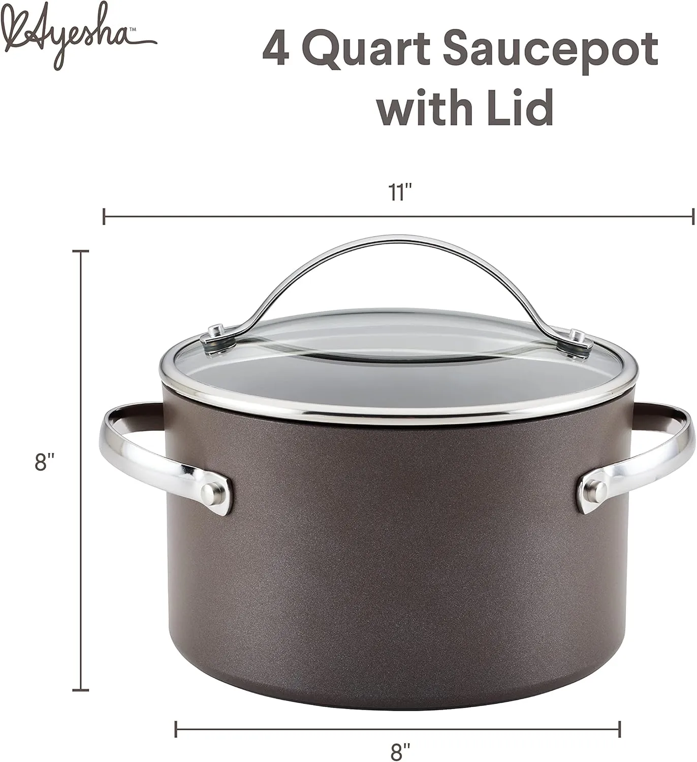 Ayesha Curry Kitchenware Professional Hard Anodized Nonstick Sauce Pot/Saucepot/Saucepan with Lid, 4 Quart, Charcoal