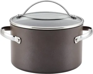 Ayesha Curry Kitchenware Professional Hard Anodized Nonstick Sauce Pot/Saucepot/Saucepan with Lid, 4 Quart, Charcoal