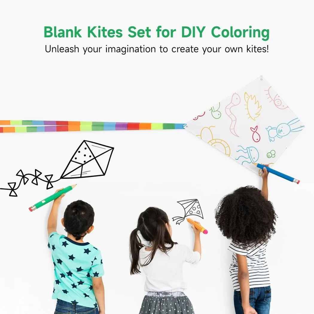 B bangcool DIY Kids Kite Blank Kites Making Painting White Paper Blank Kites with Swivel Line for Kids Outdoor Park Beach Grassland Activities (10PCS)