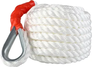B4B BANG 4 BUCK 3/4" x50' Anchor Rope, Polypropylene Docking Dockline Boat/Sailboat/Mooring/Pull Lines with Thimble, 12592LB Breaking Strain