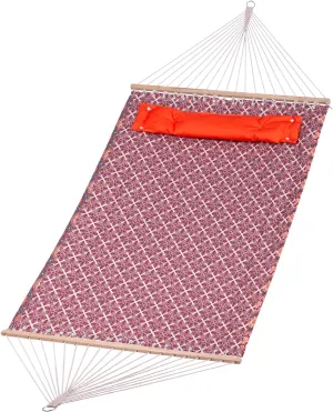Backyard Expressions Reversible Quilted Hammock - Single or Double Hammock for Outdoor Relaxation with Matching Pillow