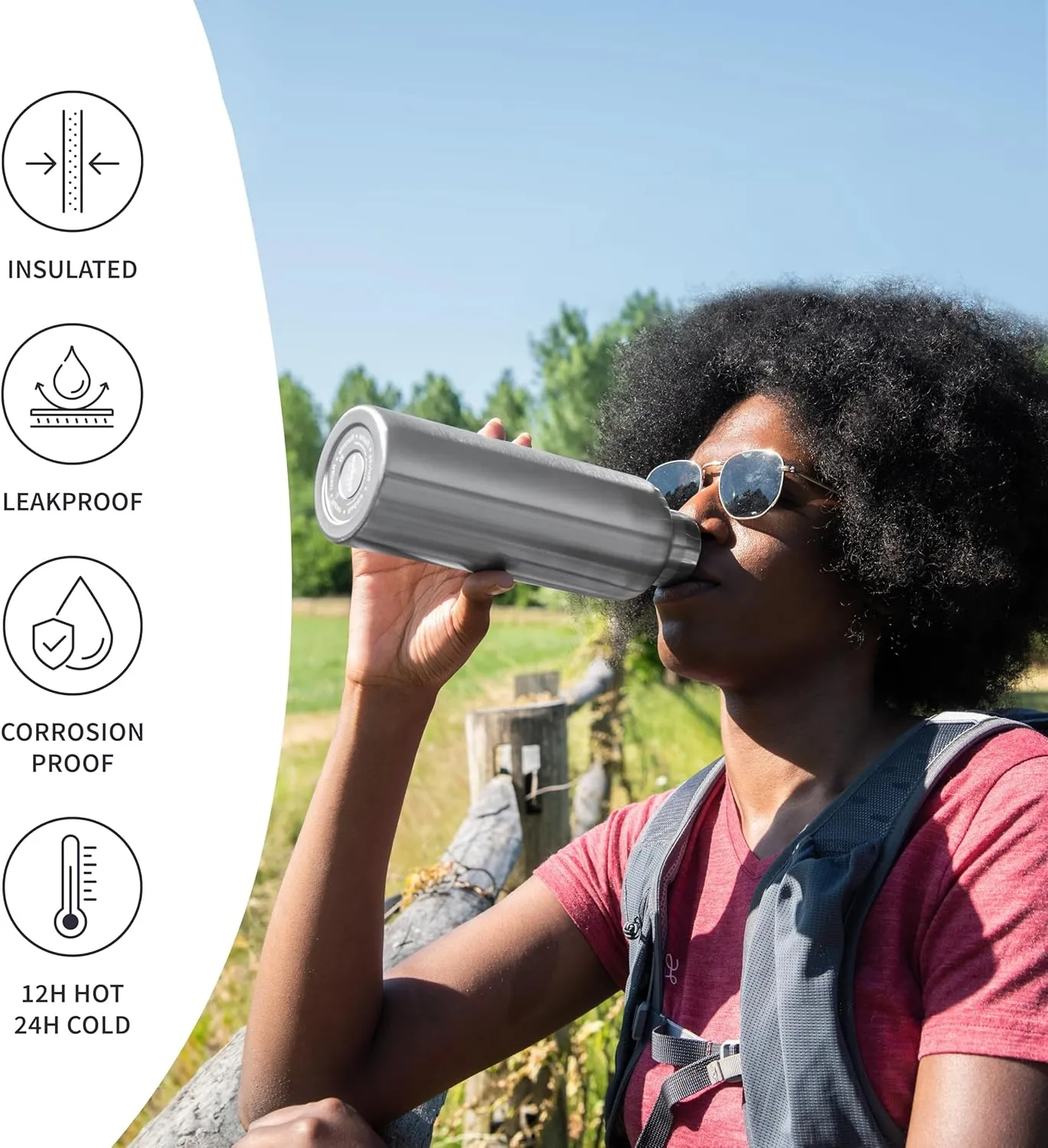 Bambaw Insulated Water Bottle 24oz | Stainless Steel Water Bottle | Insulated Water Bottles | Travel Water Bottle | Metal Water Bottle | Large Water Bottle | Reusable Water Bottle 750 ml