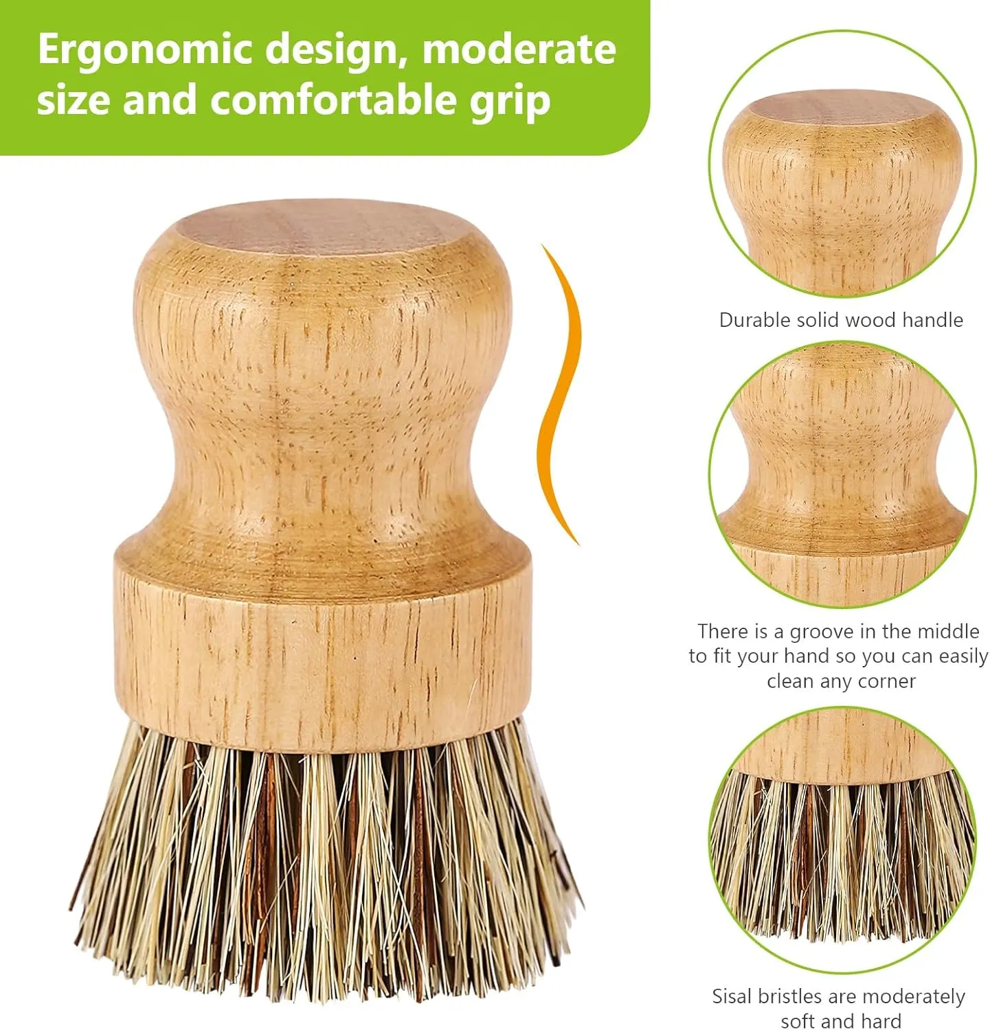 Bamboo Round Palm Pot Scrubber- 2 Packs Mini Dish Brush Natural Scrub Brush Durable Scrubber Cleaning Kit for Cleaning Pots, Pans (Palm, S)