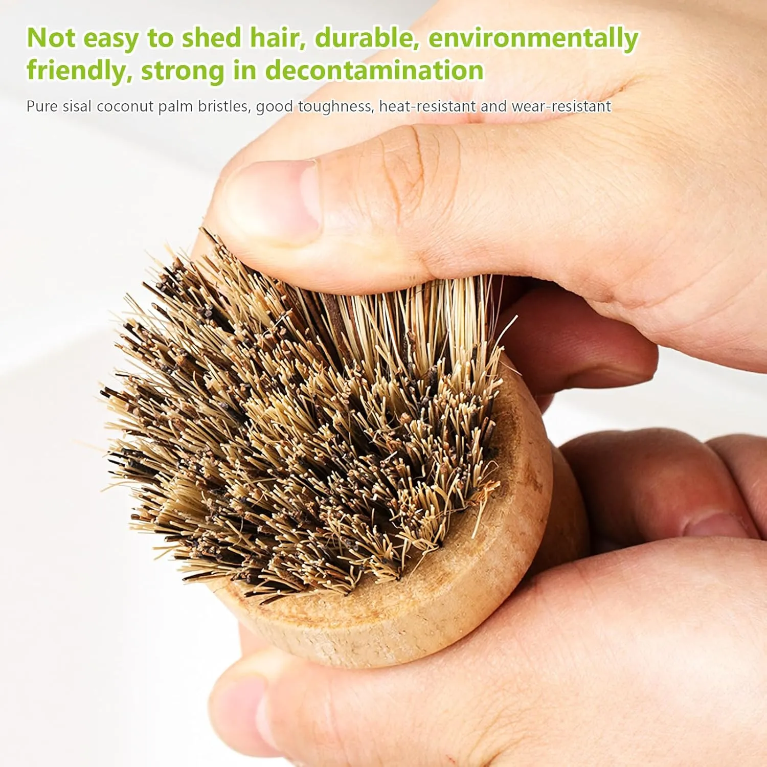 Bamboo Round Palm Pot Scrubber- 2 Packs Mini Dish Brush Natural Scrub Brush Durable Scrubber Cleaning Kit for Cleaning Pots, Pans (Palm, S)