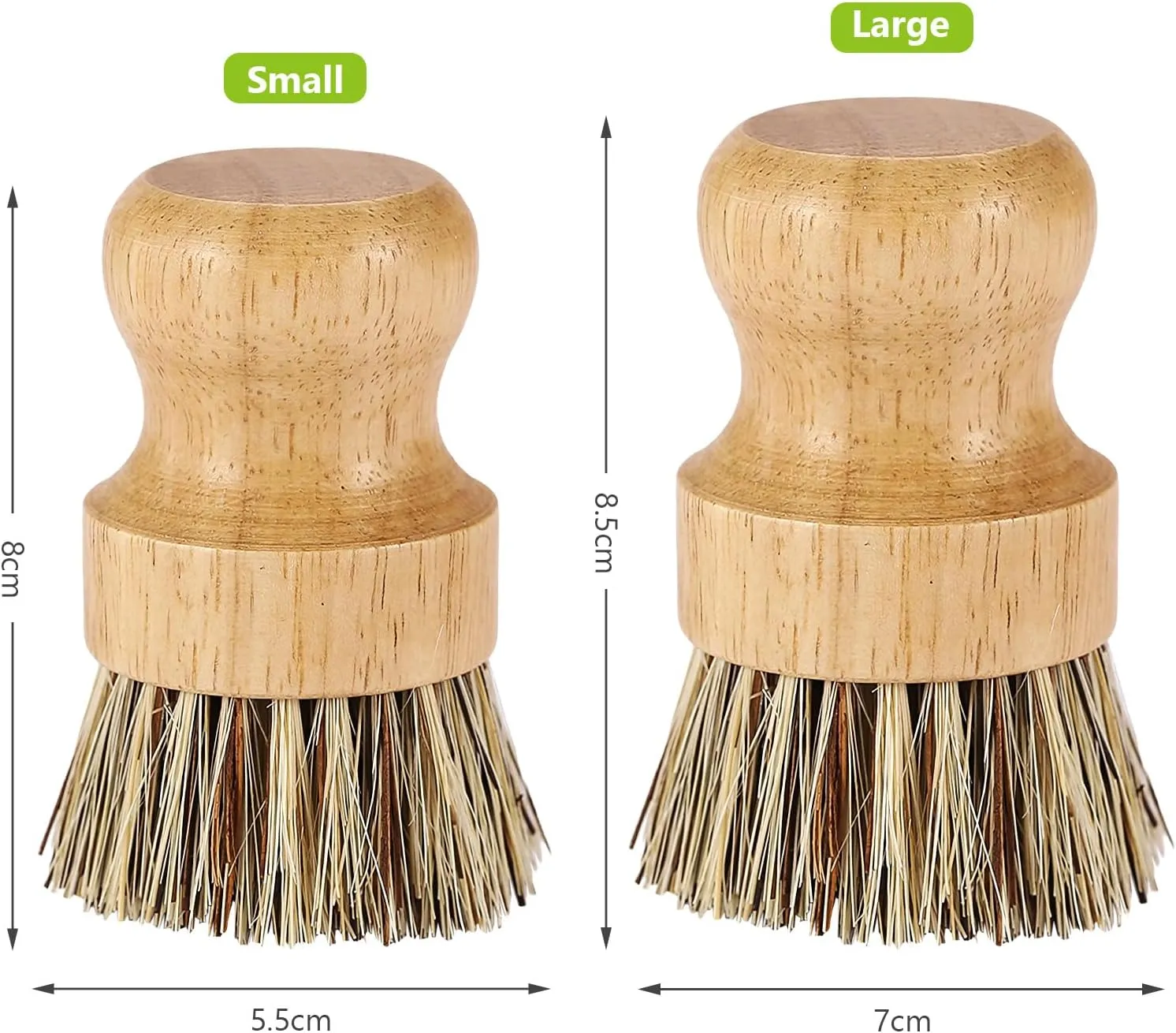 Bamboo Round Palm Pot Scrubber- 2 Packs Mini Dish Brush Natural Scrub Brush Durable Scrubber Cleaning Kit for Cleaning Pots, Pans (Palm, S)