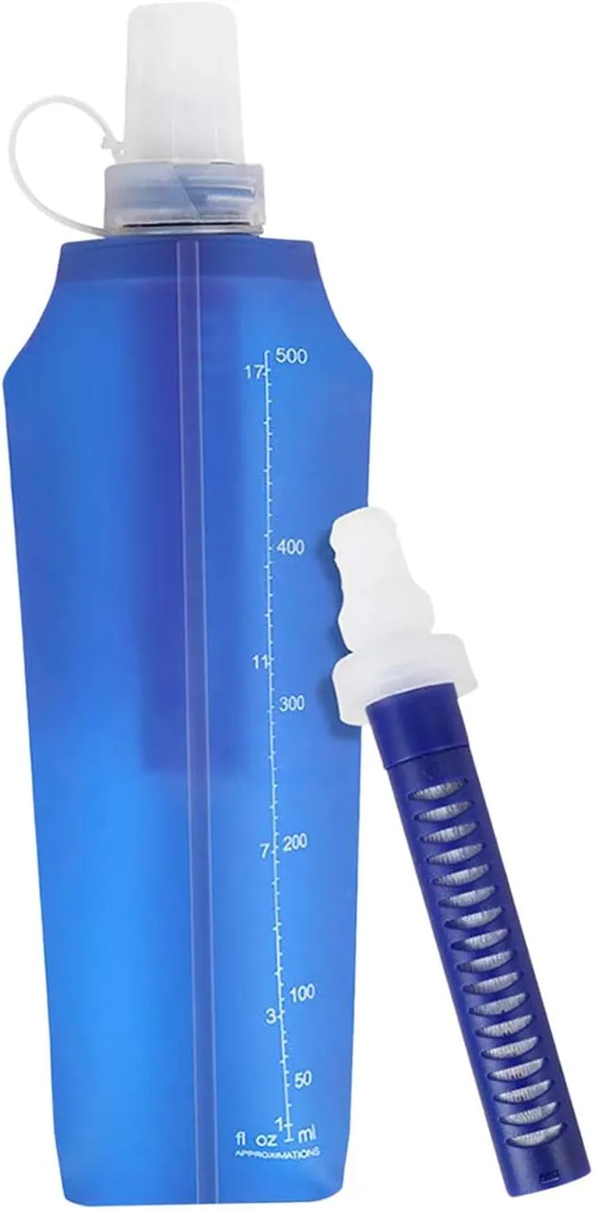 barenx Foldable Filtered Water Bottle 500ML Portable Filtered Water Bag for Camping