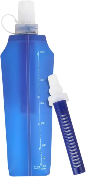barenx Foldable Filtered Water Bottle 500ML Portable Filtered Water Bag for Camping