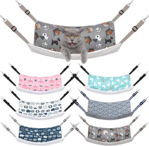 Barydat 6 Pcs Reversible Cat Hammocks Bed 18.9 x 15 Inch Soft Breathable Pet Ferret Cage Double Sided Hanging Hammock with Adjustable Straps for Kitten Puppy or Small Pet (Plush)