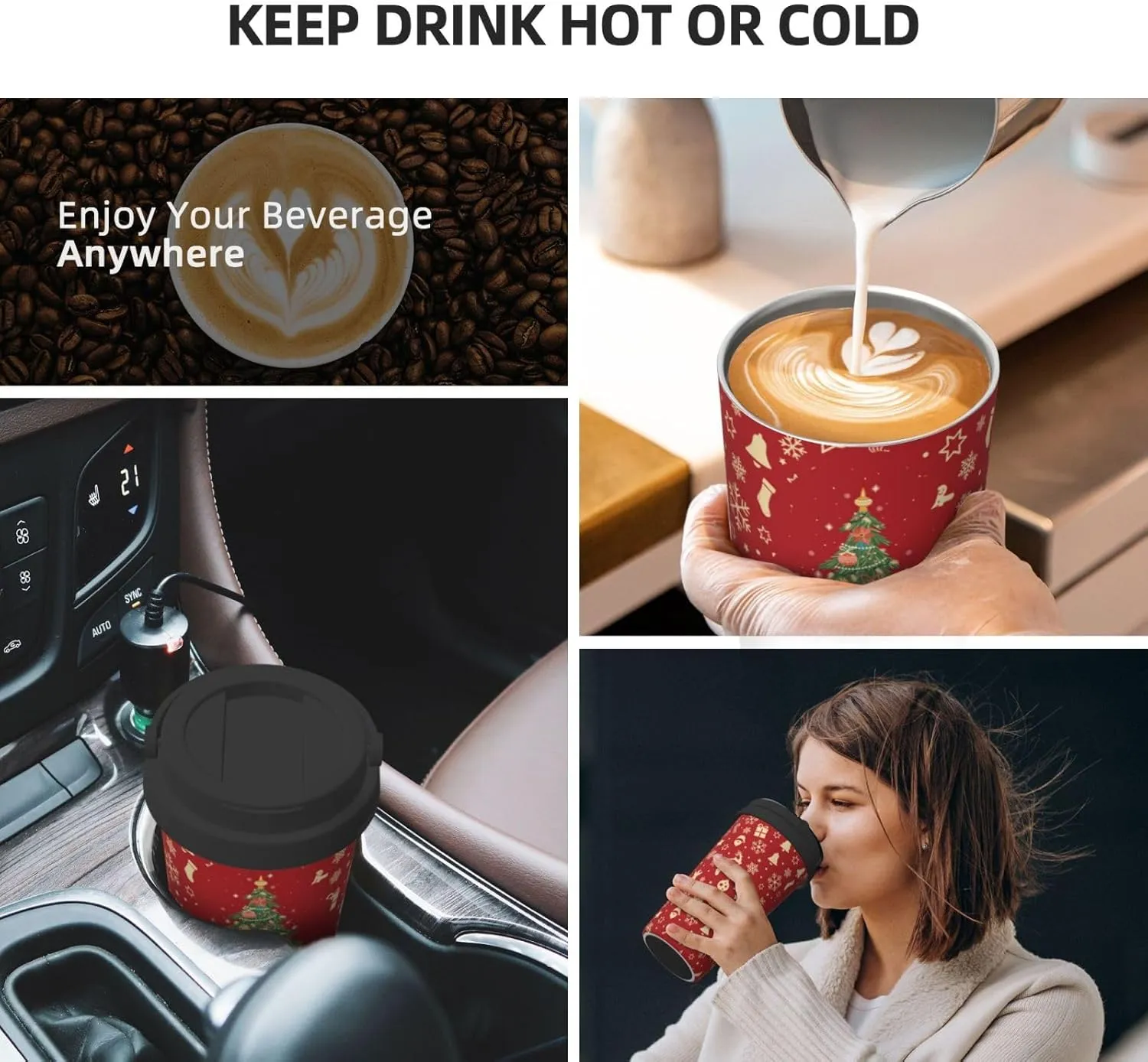 bassyil Christmas 17oz Insulated Coffee Mug with Flip Lid Handle Stainless Steel Insulated Travel Tumbler Spill Proof Christmas Gifts Decoration
