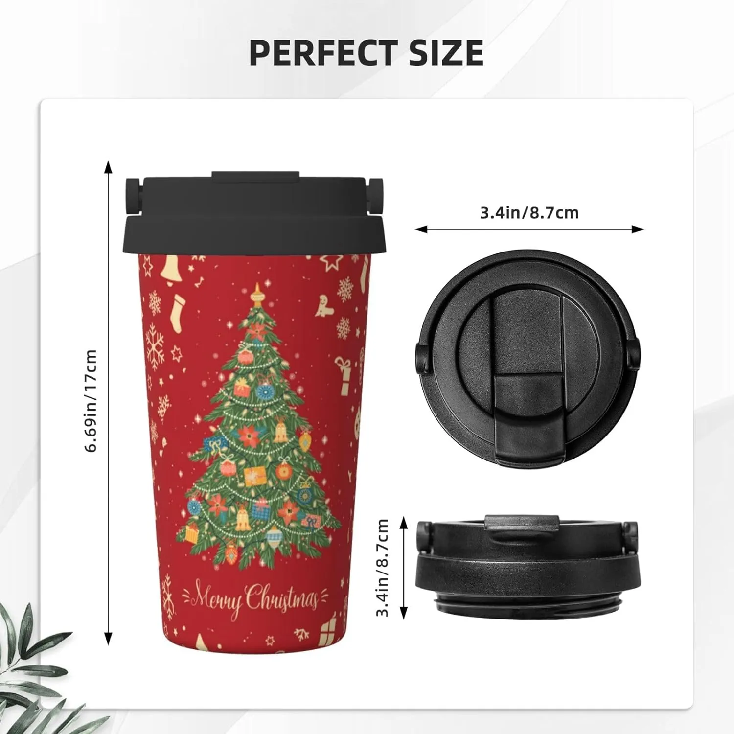 bassyil Christmas 17oz Insulated Coffee Mug with Flip Lid Handle Stainless Steel Insulated Travel Tumbler Spill Proof Christmas Gifts Decoration