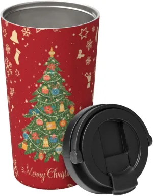 bassyil Christmas 17oz Insulated Coffee Mug with Flip Lid Handle Stainless Steel Insulated Travel Tumbler Spill Proof Christmas Gifts Decoration