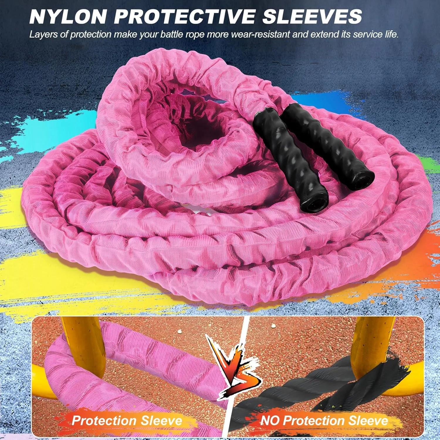 Battle Ropes for Home Gym,1.26inch 30ft Long Pink Battle Ropes with Protective Cover - Workout Equipment Heavy Exercise Ropes for Strength Training for Kids or Adults