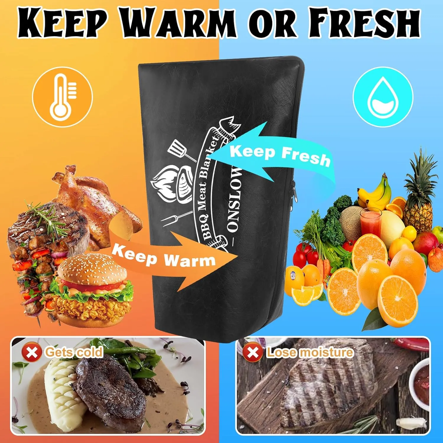BBQ Blanket for Resting Meat, Reusable Reat Insulated Resting Bag, Smoker Meat Resting Blanket, Insulated Brisket Resting Blanket with Wide Mouth(BBQ Blanket 21in Black)