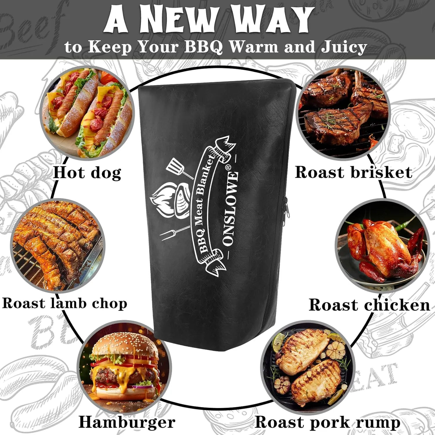 BBQ Blanket for Resting Meat, Reusable Reat Insulated Resting Bag, Smoker Meat Resting Blanket, Insulated Brisket Resting Blanket with Wide Mouth(BBQ Blanket 21in Black)