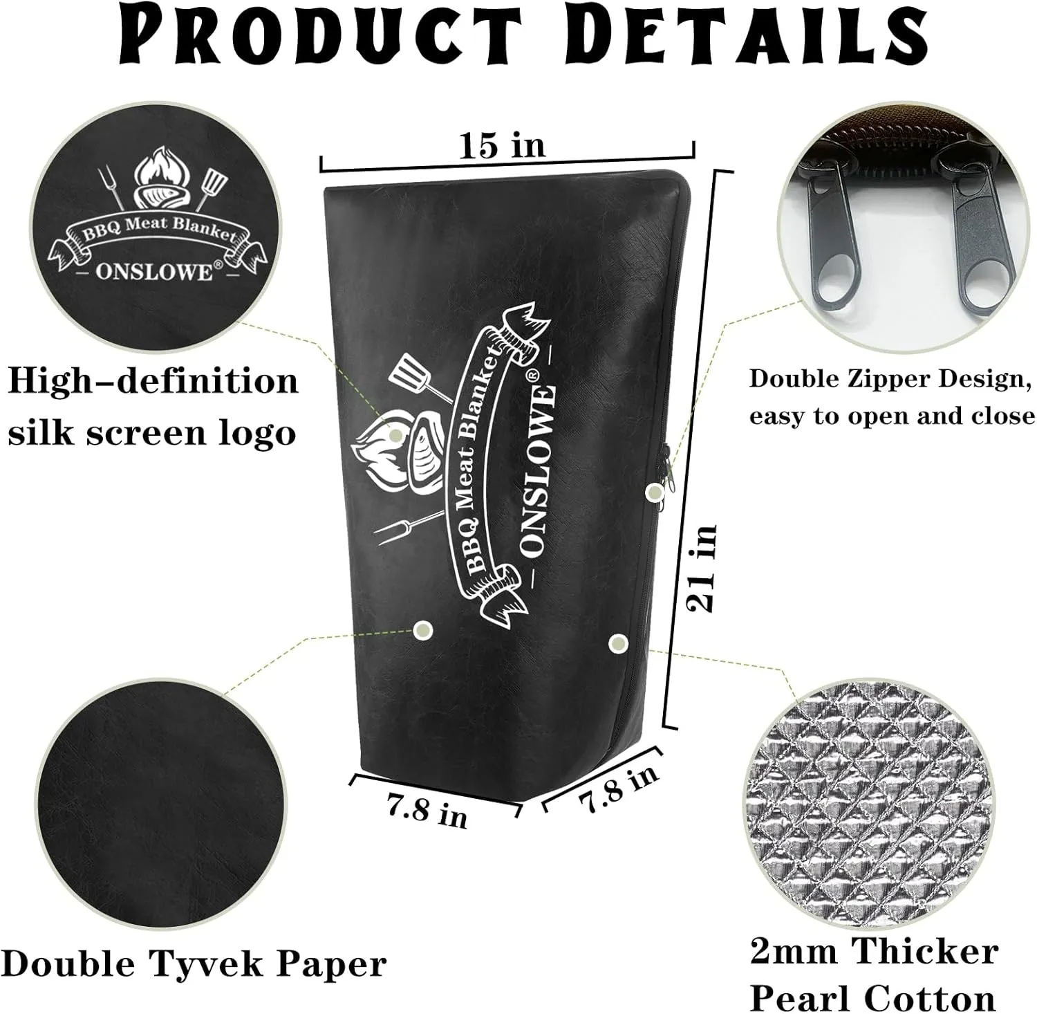 BBQ Blanket for Resting Meat, Reusable Reat Insulated Resting Bag, Smoker Meat Resting Blanket, Insulated Brisket Resting Blanket with Wide Mouth(BBQ Blanket 21in Black)