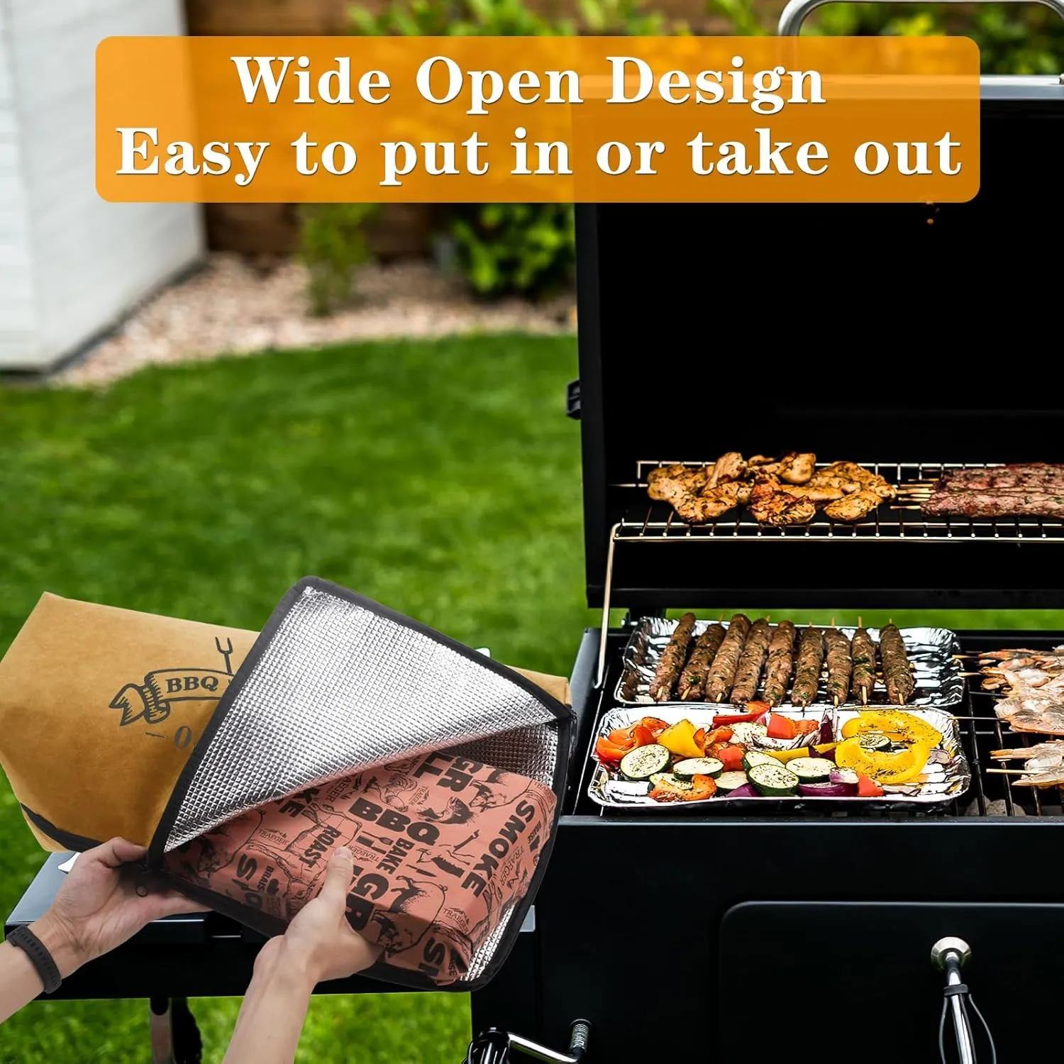 BBQ Blanket for Resting Meat, Reusable Reat Insulated Resting Bag, Smoker Meat Resting Blanket, Insulated Brisket Resting Blanket with Wide Mouth(BBQ Blanket 25 in Brown)