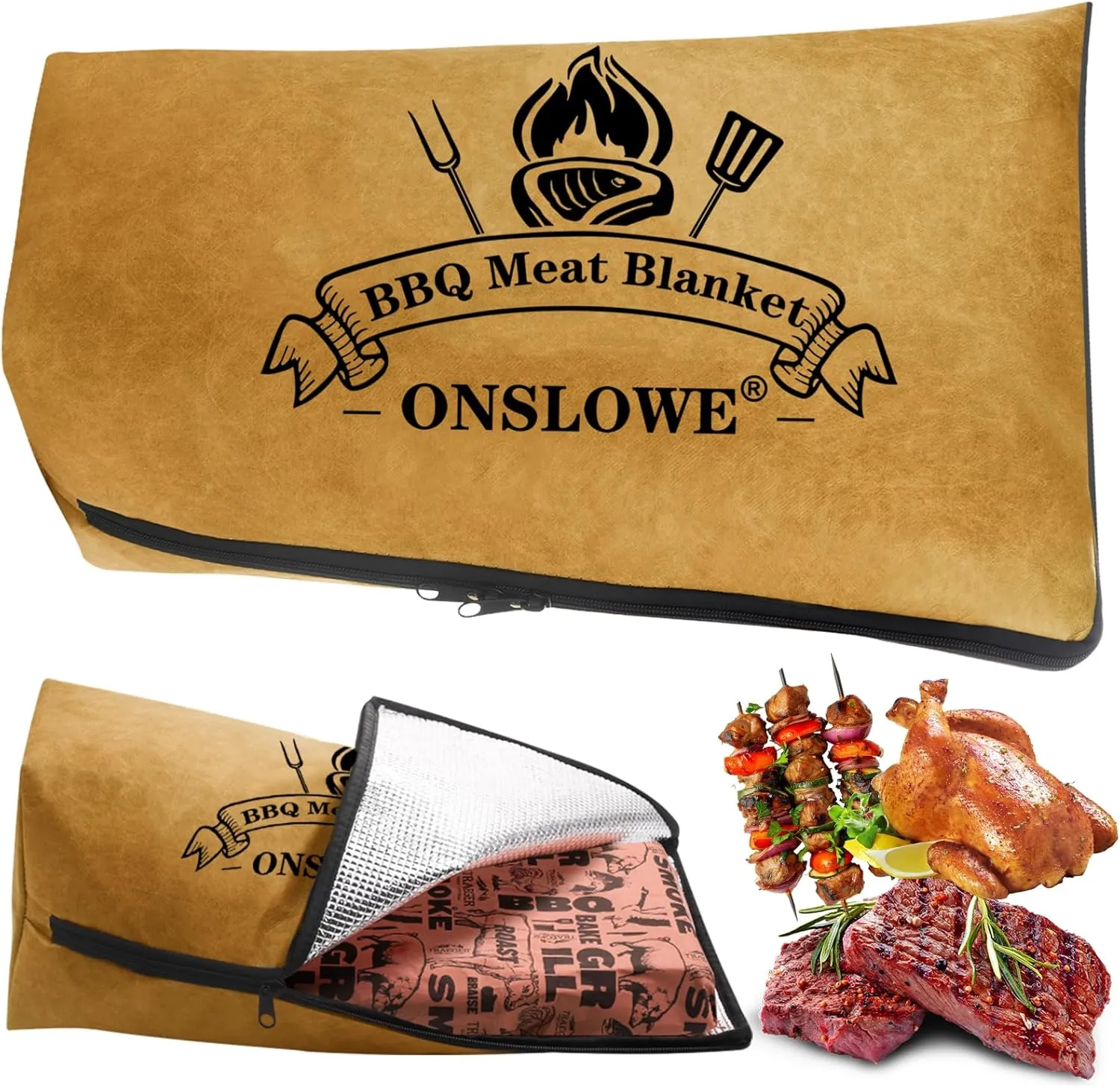 BBQ Blanket for Resting Meat, Reusable Reat Insulated Resting Bag, Smoker Meat Resting Blanket, Insulated Brisket Resting Blanket with Wide Mouth(BBQ Blanket 25 in Brown)
