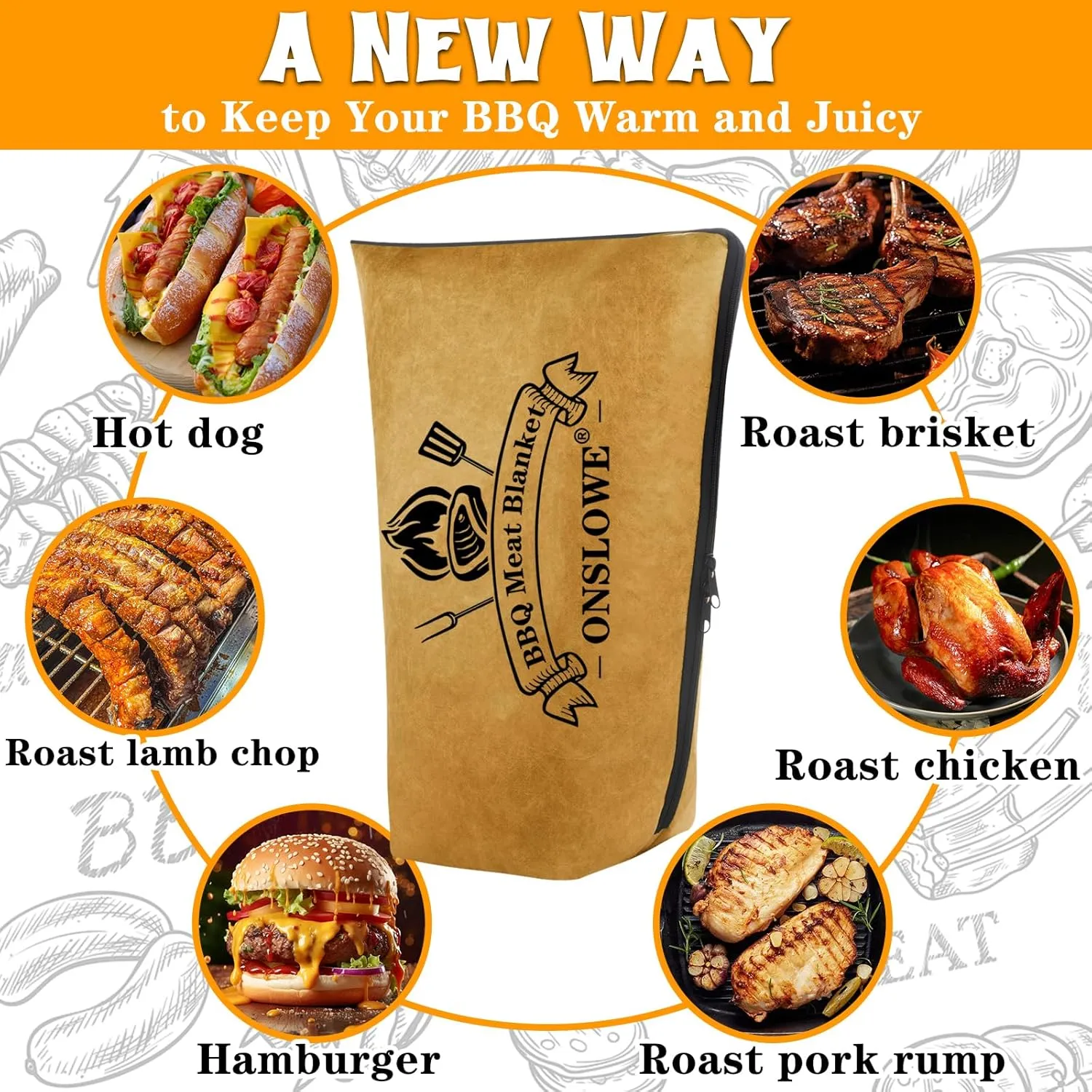 BBQ Blanket for Resting Meat, Reusable Reat Insulated Resting Bag, Smoker Meat Resting Blanket, Insulated Brisket Resting Blanket with Wide Mouth(BBQ Blanket 25 in Brown)