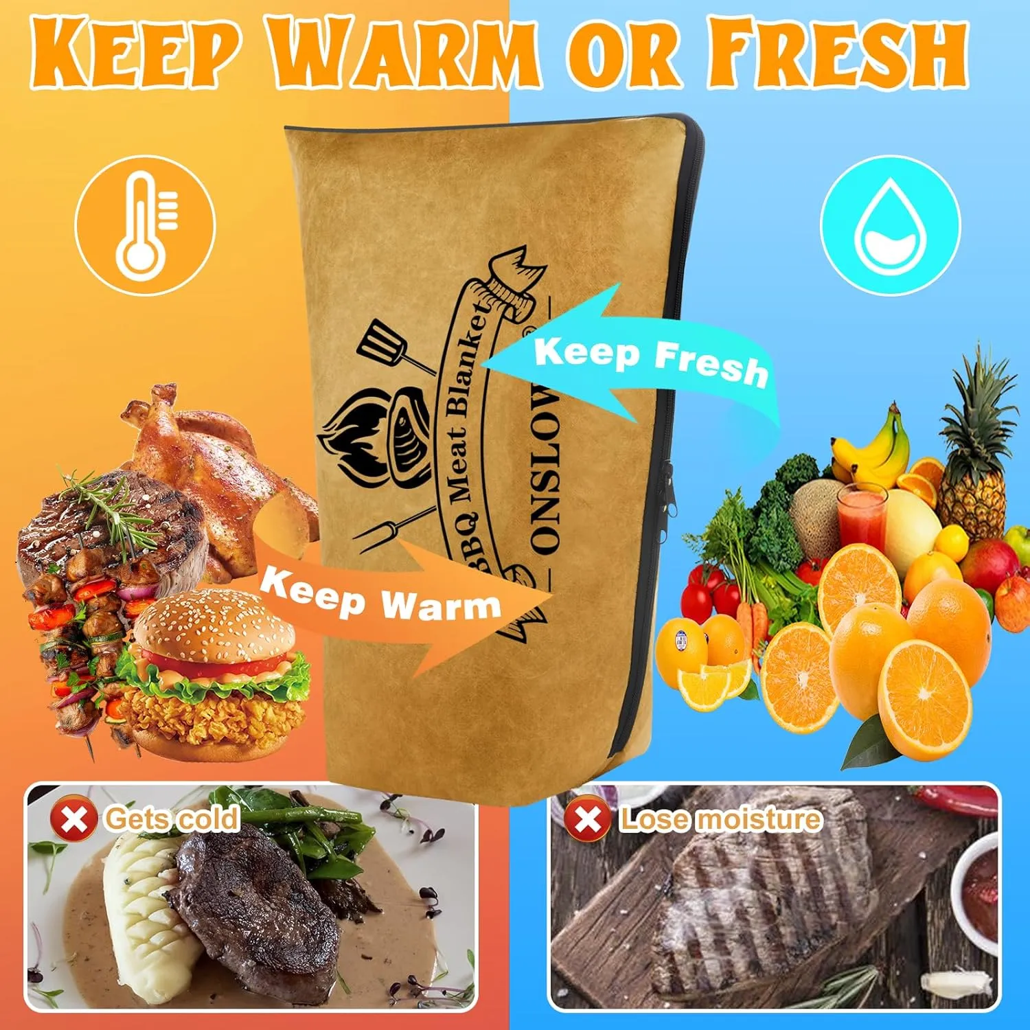 BBQ Blanket for Resting Meat, Reusable Reat Insulated Resting Bag, Smoker Meat Resting Blanket, Insulated Brisket Resting Blanket with Wide Mouth(BBQ Blanket 25 in Brown)