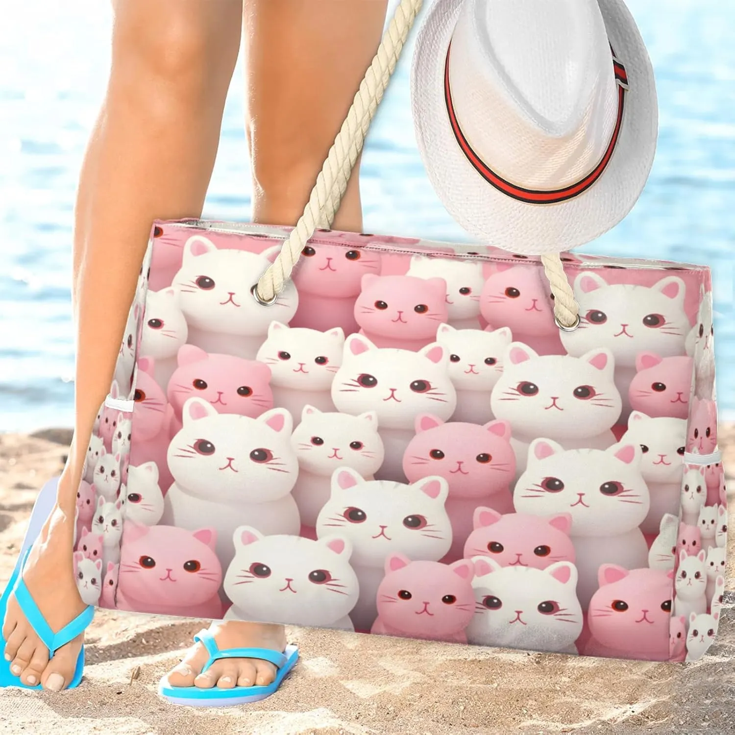 Beach Bags for Women Large Beach Tote Bag, Waterproof Sandproof Swim Pool Bag with Zipper