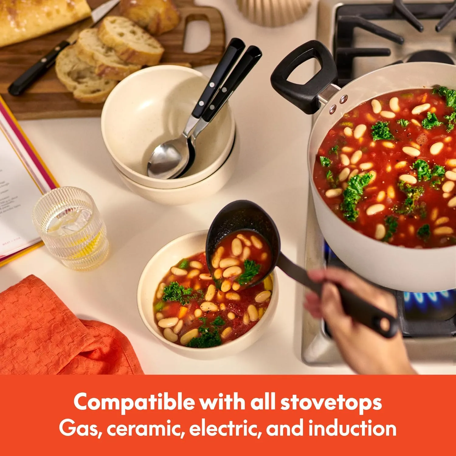 bella 12 Piece Cookware Set with EverGood™ Ceramic Nonstick Coating​, Dishwasher & Oven Safe, All Stovetops Compatible, Tempered Glass Lids and Cool Touch Handles, Oatmilk