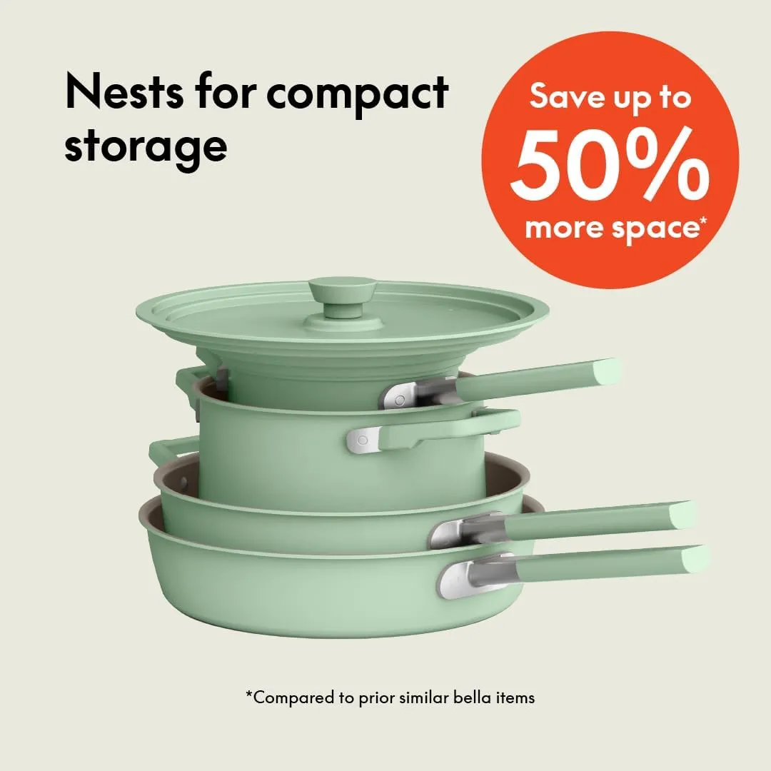 bella 9 Piece StoreMore Cookware Set, Fits-anywhere™ Kitchenware w EverGood™ Ceramic Nonstick Coating​, Dishwasher & Oven Safe, All Stovetops Compatible, Stackable Design, Cool Touch Handles, Seaglass