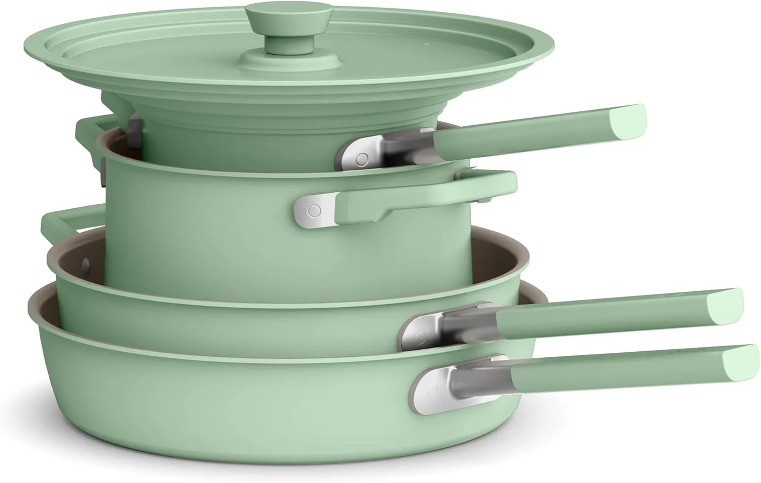 bella 9 Piece StoreMore Cookware Set, Fits-anywhere™ Kitchenware w EverGood™ Ceramic Nonstick Coating​, Dishwasher & Oven Safe, All Stovetops Compatible, Stackable Design, Cool Touch Handles, Seaglass