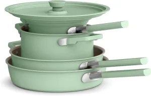 bella 9 Piece StoreMore Cookware Set, Fits-anywhere™ Kitchenware w EverGood™ Ceramic Nonstick Coating​, Dishwasher & Oven Safe, All Stovetops Compatible, Stackable Design, Cool Touch Handles, Seaglass