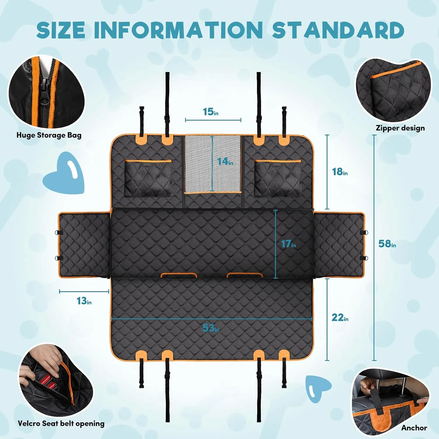 BENCMATE 6 in 1 Dog Car Seat Cover for Pets, Scratchproof & Waterproof Seat Cover Hammock, 600D Grippy & Durable, Mesh Window Seat Cover for Vehicle, with Extra Overhead Mesh Cover, Standard