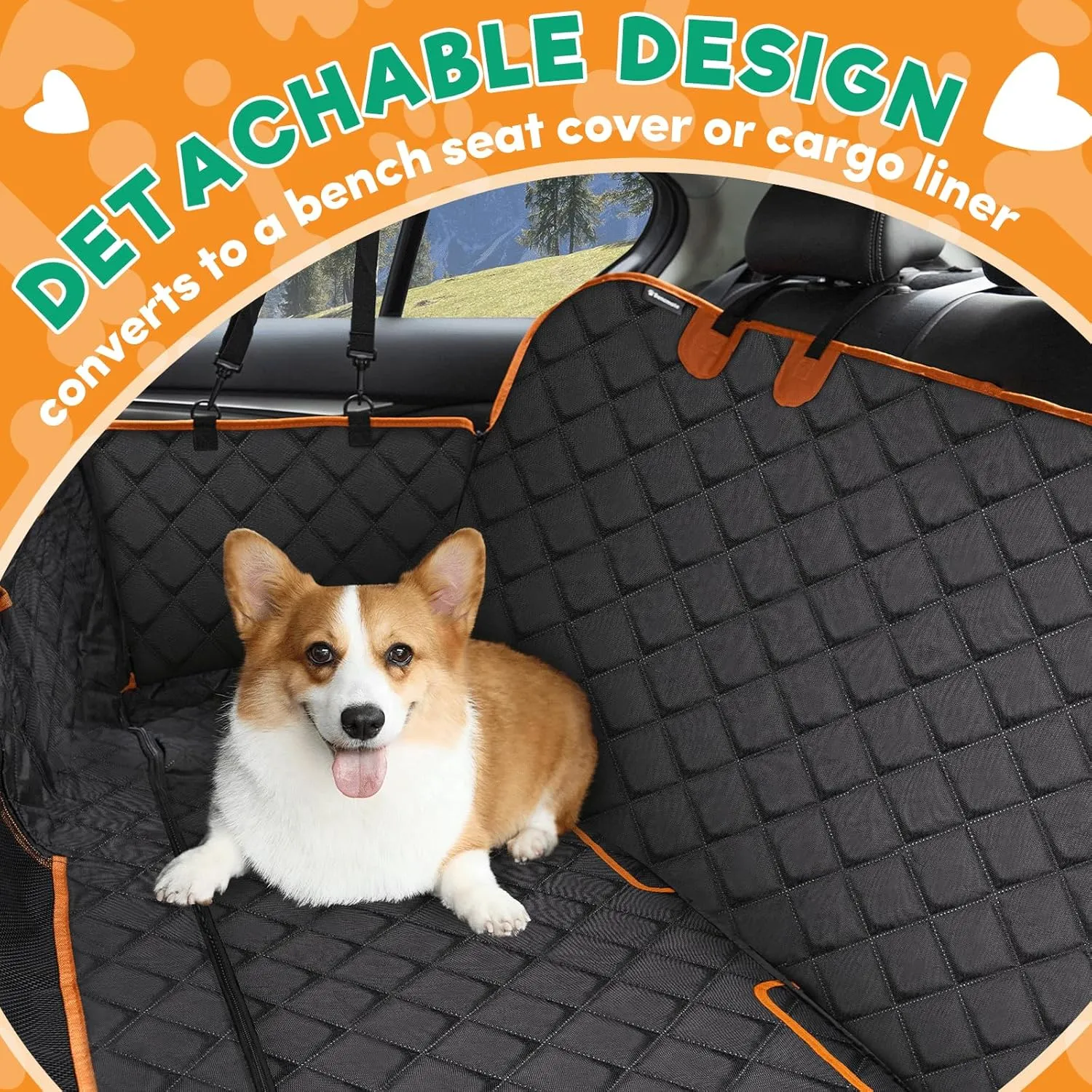BENCMATE 6 in 1 Dog Car Seat Cover for Pets, Scratchproof & Waterproof Seat Cover Hammock, 600D Grippy & Durable, Mesh Window Seat Cover for Vehicle, with Extra Overhead Mesh Cover, Standard