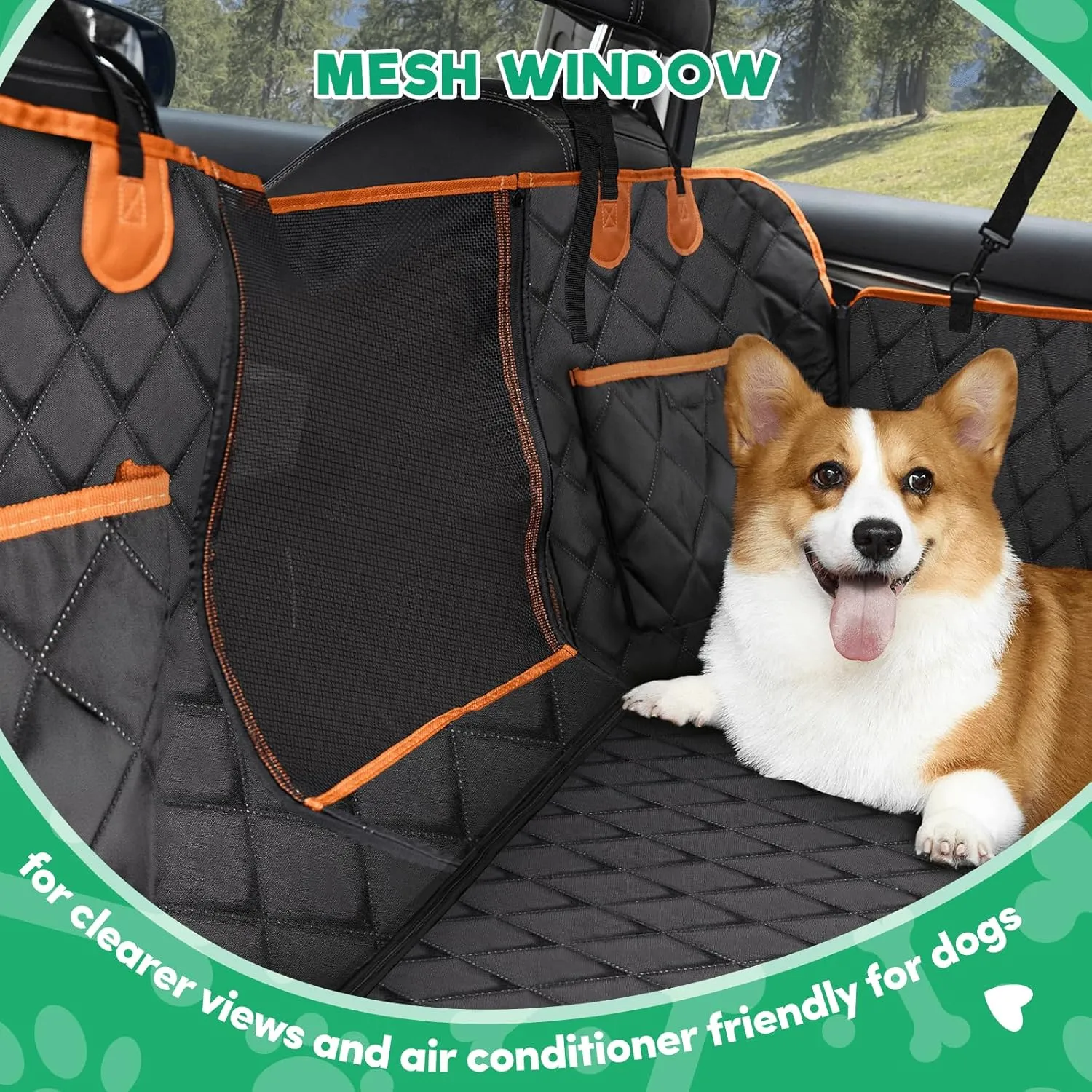 BENCMATE 6 in 1 Dog Car Seat Cover for Pets, Scratchproof & Waterproof Seat Cover Hammock, 600D Grippy & Durable, Mesh Window Seat Cover for Vehicle, with Extra Overhead Mesh Cover, Standard